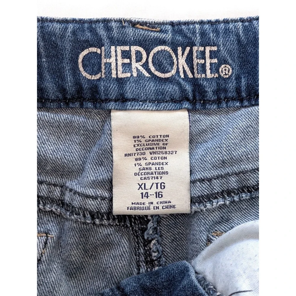 Cherokee Girls Blue Denim Shorts Medium Wash Embroidered Pockets Size XL 14-16